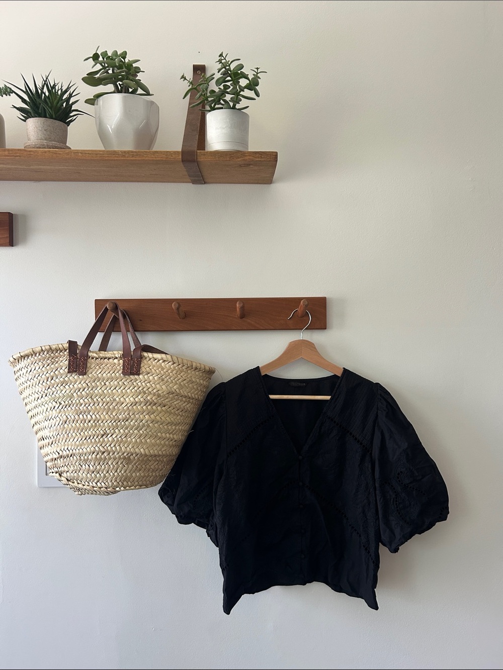 Zara Black Puff-Sleeve V-Neck Blouse